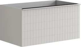 Cassettiera Pixel con 2 cassetti frontale grid laccato opaco Beige Greige e maniglia alluminio brillante L80 x H40 x P45,5cm