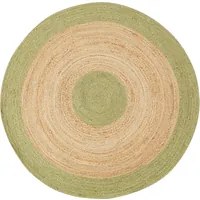 Tappeto Beige e Verde Juta 140 cm Rotondo Tessuto a mano Stile Boho Corridoio Soggiorno Camera da letto