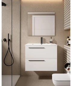 Mobile da bagno sotto lavabo VISOBATH Mia bianco laccato opaco L 70 x H 55 x P 45 cm 2 cassetti, lavabo posizionabile centralmente non incluso