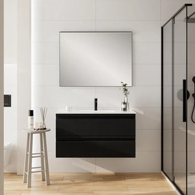Mobile Pull L100 H55 P45 grafite opaco laccato 2 cassetti a chiusura ammortizzata e lavabo in ceramica vasca centrale, piedini non inclusi