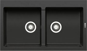 Lavello integrato 2 vasche in granito nero PYRAMIS Athlos L 50 x L 86 cm