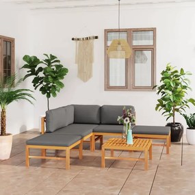 Set divani da giardino 6pz cuscini grigi legno massello di teak