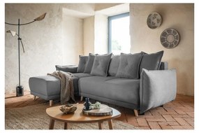 Divano letto angolare in velluto a coste grigio (variabile) Lazy Lukka - Miuform