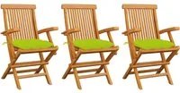 Sedie Giardino con Cuscini Verde Chiaro 3pz Legno Massello Teak 3062540