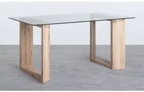 Tavolo da Pranzo Rettangolare in Legno e Cristallo (160x90 cm) Vetro - The Masie