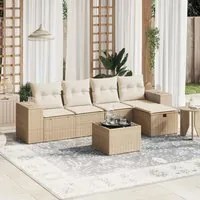 Set Divano da Giardino 6 pz con Cuscini Beige in Polyrattan 3264404