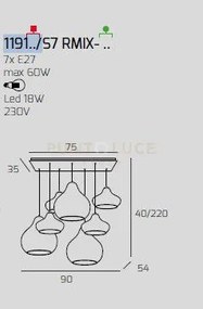 Sosp. bianco 7 luci rettangolare vetri (2 x piccolo am + 2 x piccol...
