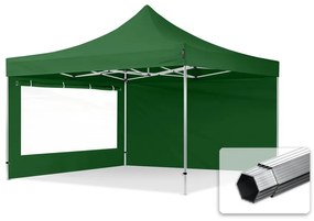 TOOLPORT 4x4m gazebo pieghevole PES con laterali (finestre panoramiche), PROFESSIONAL alluminio, verde scuro - (600186)