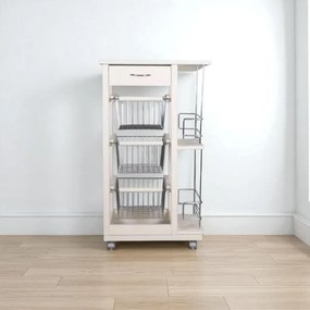 Carrello da cucina SLIM portafrutta con portabottiglie Bianco