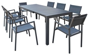 ALASKA - set tavolo in alluminio cm 148/214 x 85 x 75,5 h con 8 poltrone Aulus