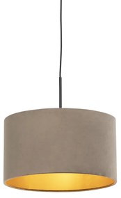 Lampada a sospensione con paralume in velluto color tortora con oro 35 cm - Combi