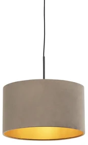 Lampada a sospensione con paralume in velluto color tortora con oro 35 cm - Combi