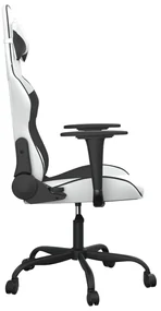 Sedia da gaming massaggiante bianco e nero in similpelle
