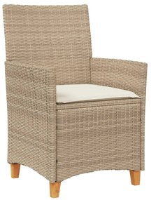 Sedie giardino con cuscini 2 pz beige polyrattan legno massello