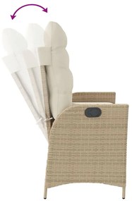 Panca Reclinabile da Giardino con Cuscini Beige in Polyrattan