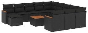 Set Divani da Giardino 13pz con Cuscini Nero in Polyrattan