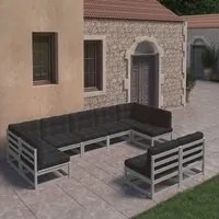 Set Divani da Giardino 9 pz Grigio Cuscini Massello di Pino cod mxl 50970