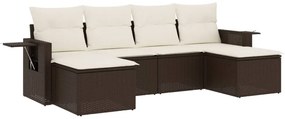 Set divano da giardino 6 pz con cuscini marrone in polyrattan