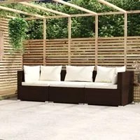 Divano a 3 Posti con Cuscini in Polyrattan Marrone cod mxl 40856