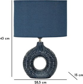 Lampada da tavolo blu in ceramica con paralume in tessuto (altezza totale 43 cm) Seta – Mauro Ferretti