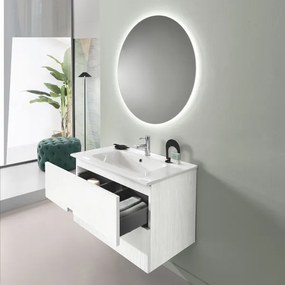 Mobile da bagno RIGHE 80 cm Larice Bianco e specchio retoilluminato LED