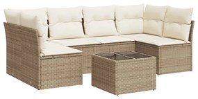 Set divani da giardino 7 pz con cuscini beige in polyrattan