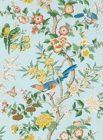 Sanderson Tapete Chinoiserie Hall - Dawn Blue/ Persimmon