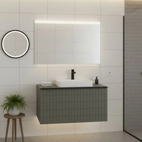Mobile da bagno sospeso sotto lavabo Pixel grid 1 cassetto L 80 x H 40 x P 45.5 cm grigio laccato carbone opaco, con maniglia alluminio nero opaco