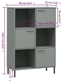 Libreria con Gambe Metallo Grigio 90x35x128,5 cm Massello OSLO