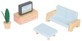 Casa delle bambole pieghevole in legno con mobili