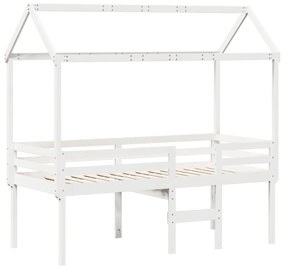 Letto a soppalco con tetto bianco 75x190 cm in legno di pino