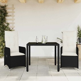 Set Bistrò Da Giardino 3 Pz Con Cuscini İn Polyrattan Nero /