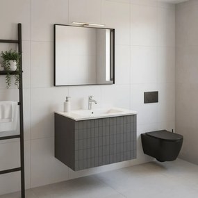 Mobile da bagno sospeso sotto lavabo Pixel grid 1 cassetto L 60 x H 40 x P 45.5 cm grigio carbone laccato opaco, con maniglia alluminio nero opaco