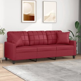 Divano A 3 Posti Con Cuscini Rosso Vino 180 Cm İn Similpelle /