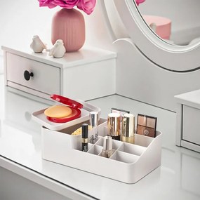 Organizzatore cosmetici e trucco bianco con box con coperchio e 11 scomparti