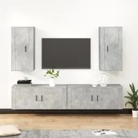 Set di Mobili Porta TV 4 pz Grigio Cemento in Legno Multistrato 3188698