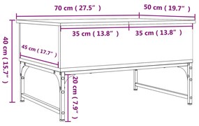 Tavolino Salotto Rovere Fumo 70x50x40 cm Multistrato e Metallo