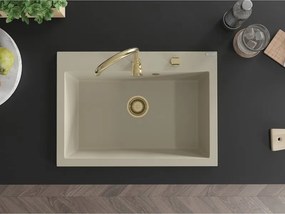Mexen Elix lavello da cucina in granito 1-vasca 700 x 500 mm, beige, sifone dorato - 6526701005-69-G
