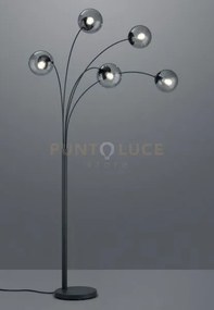 Balini piantana ad arco sfere vetro fume' e metallo antracite 5 luc...