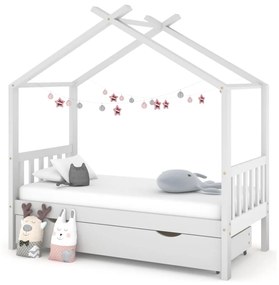 Giroletto Per Bambini Con Cassetto Bianco Legno Pino 80x160 Cm /