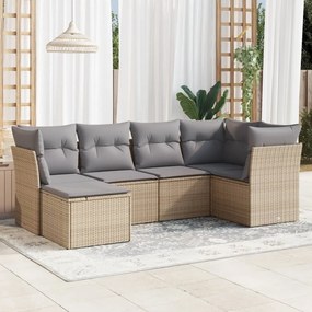 Set divano da giardino 6 pz con cuscini beige in polyrattan