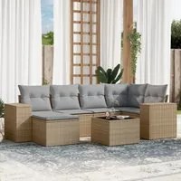 Set Divani da Giardino 7 pz con Cuscini Beige in Polyrattan 3222868