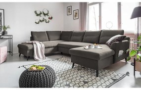 Divano letto a U in velluto grigio scuro, angolo sinistro Stylish Stan - Miuform