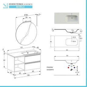 Mobile bagno sospeso 100 cm Master rovere con lavandino e specchio