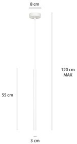Lampadario 1 Luce Moderno Shu Acciaio Bianco E Paralume A Cilindro Sottile