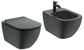 Ideal Standard Tesi coppia sanitari sospesi Vaso Acquablade e bidet sospeso e Sedile Slim Rallentato Nero opaco