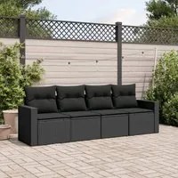 Set Divani da Giardino 4 pz con Cuscini Nero in Polyrattan 3251012