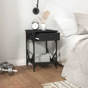 Comodino nero 40x42x60 cm in legno multistrato
