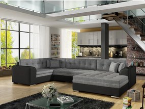 Divano letto matrimoniale angolare Miami - Ecopelle nero + tessuto grigio