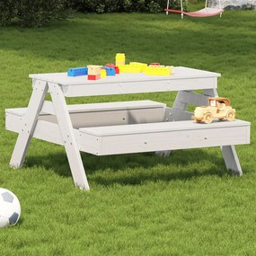 Tavolo Picnic Per Bambini Bianco 88x97x52cm Legno Massello Pino /
